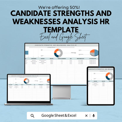 Candidate Strengths and Weaknesses Analysis HR Template | Excel & Google Sheets Hiring Dashboard | Interview Evaluation Tool