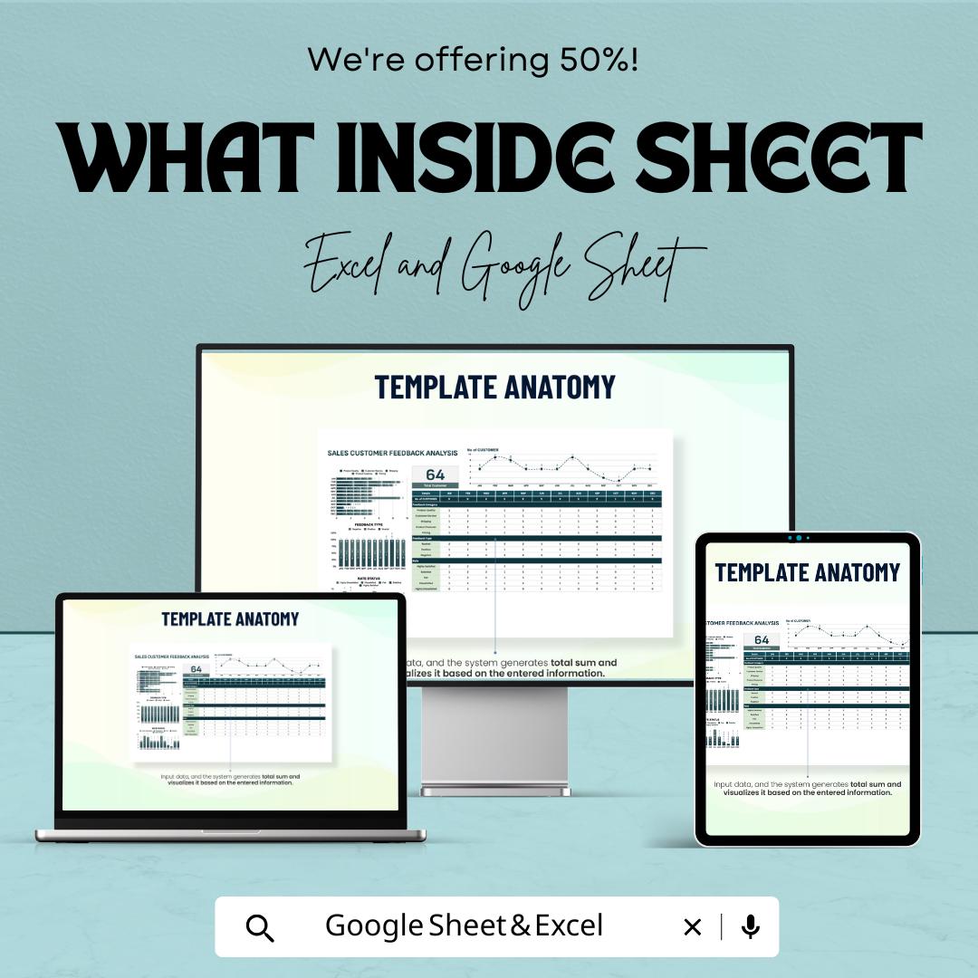 Sales Customer Feedback Analysis Spreadsheet Template | Feedback Tracker Excel & Google Sheets | Customer Insights Dashboard |