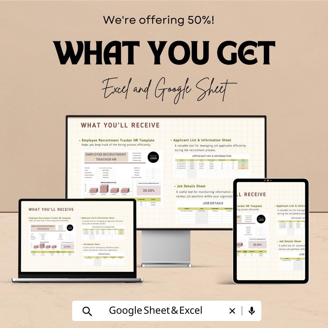 Employee Recruitment Tracker HR Template | Hiring Pipeline Tracker | Applicant Tracking Spreadsheet | Excel & Google Sheets