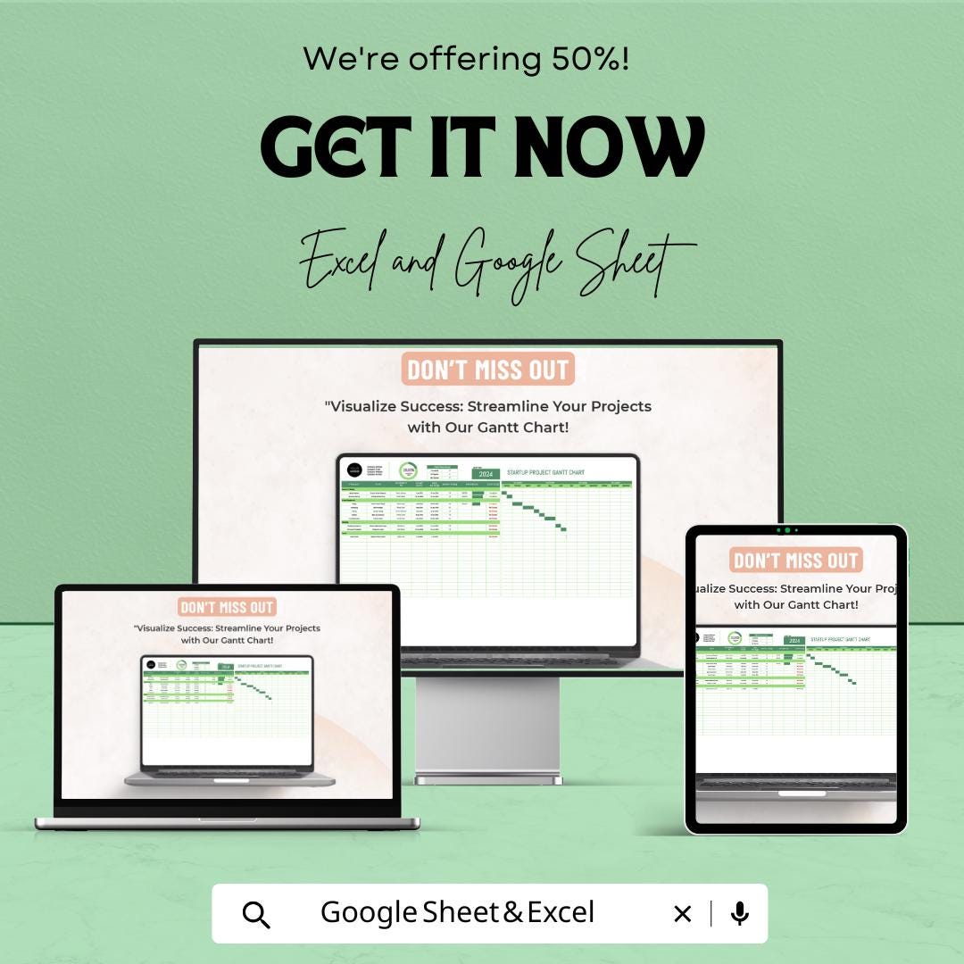 Startup Project Gantt Chart Template | Excel & Google Sheets Project Planner | Business Timeline Spreadsheet