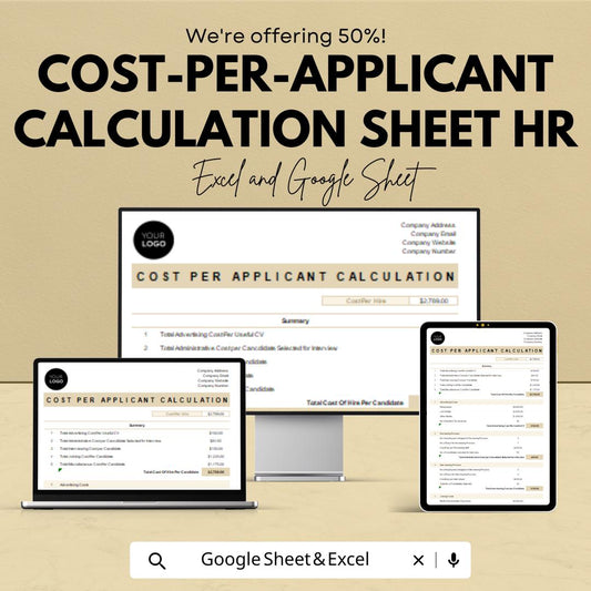 Cost-per-Applicant Calculation Sheet HR | Excel & Google Sheets Template for Recruitment Cost Analysis | HR Budget Management