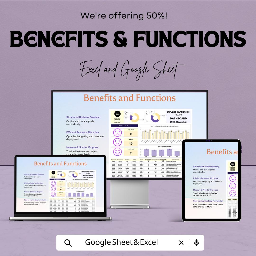 Employee Relationship Health Dashboard HR Template - Excel & Google Sheets, Track Employee Satisfaction, Engagement, HR Analytics