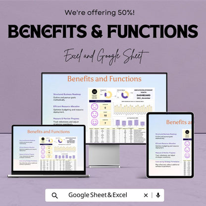 Employee Relationship Health Dashboard HR Template - Excel & Google Sheets, Track Employee Satisfaction, Engagement, HR Analytics