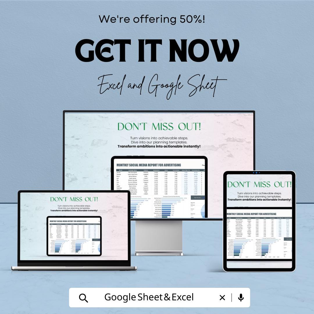 Monthly Social Media Report Template | Social Media Analytics Tracker | Marketing Performance Dashboard | Advertising Report Tracker