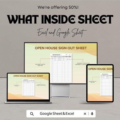 Open House Sign Out Sheet | Real Estate Sign-In Template | Excel & Google Sheets | Property Viewing Sign-In Sheet | Editable Open House Log