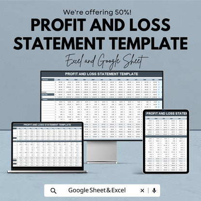 Profit and Loss Statement Template |  P&L Statement Spreadsheet | Business Finance Tracker | Editable Financial Report