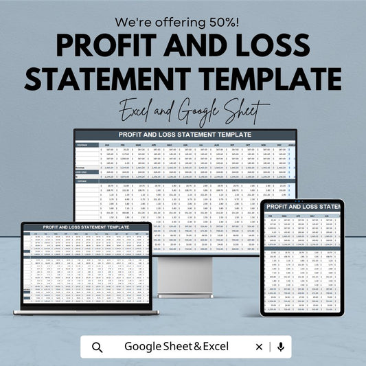 Profit and Loss Statement Template |  P&L Statement Spreadsheet | Business Finance Tracker | Editable Financial Report