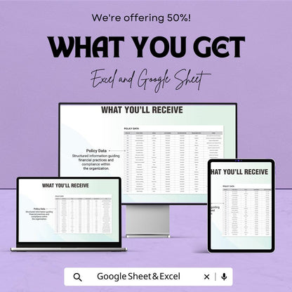 Accounting Policy Management Dashboard Template | Policy Tracker | Compliance Dashboard | Finance Spreadsheet | Editable Template
