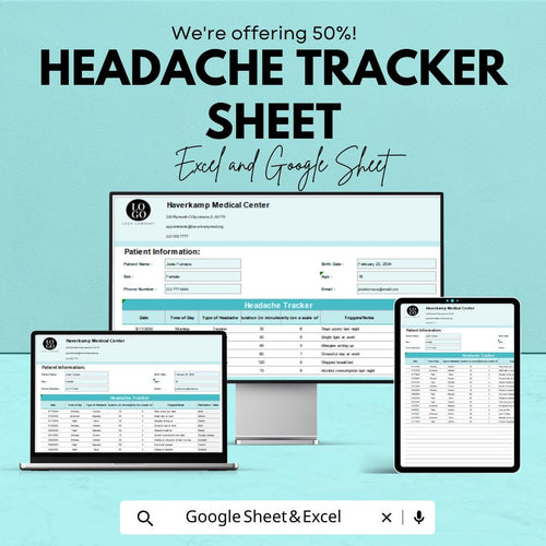 Headache Tracker Template - Excel & Google Sheets, Track Symptoms, Triggers, and Treatment, Instant Download, Personal Health Journal