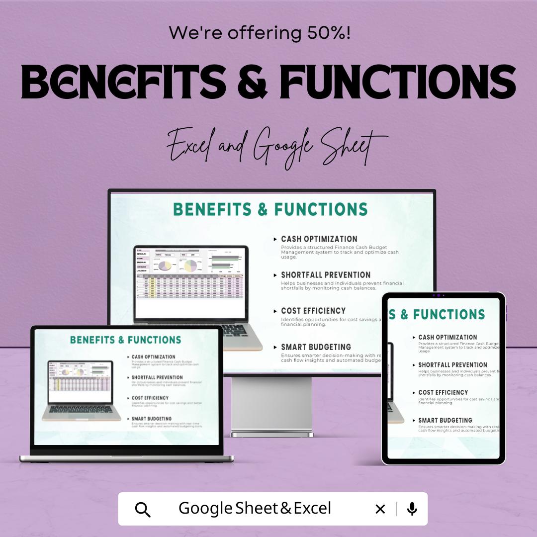 Finance Cash Budget Management Sheet | Monthly Budget Tracker | Excel and Google Sheets | Income & Expense Planner