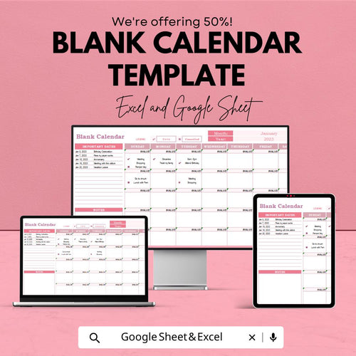 Blank Calendar Template |  Editable Monthly Calendar | Printable Undated Planner | Customizable Schedule Organizer
