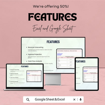 Proforma Financial Projection Template | Business Forecasting Sheet | Startup Financial Model | Revenue and Expense Forecast