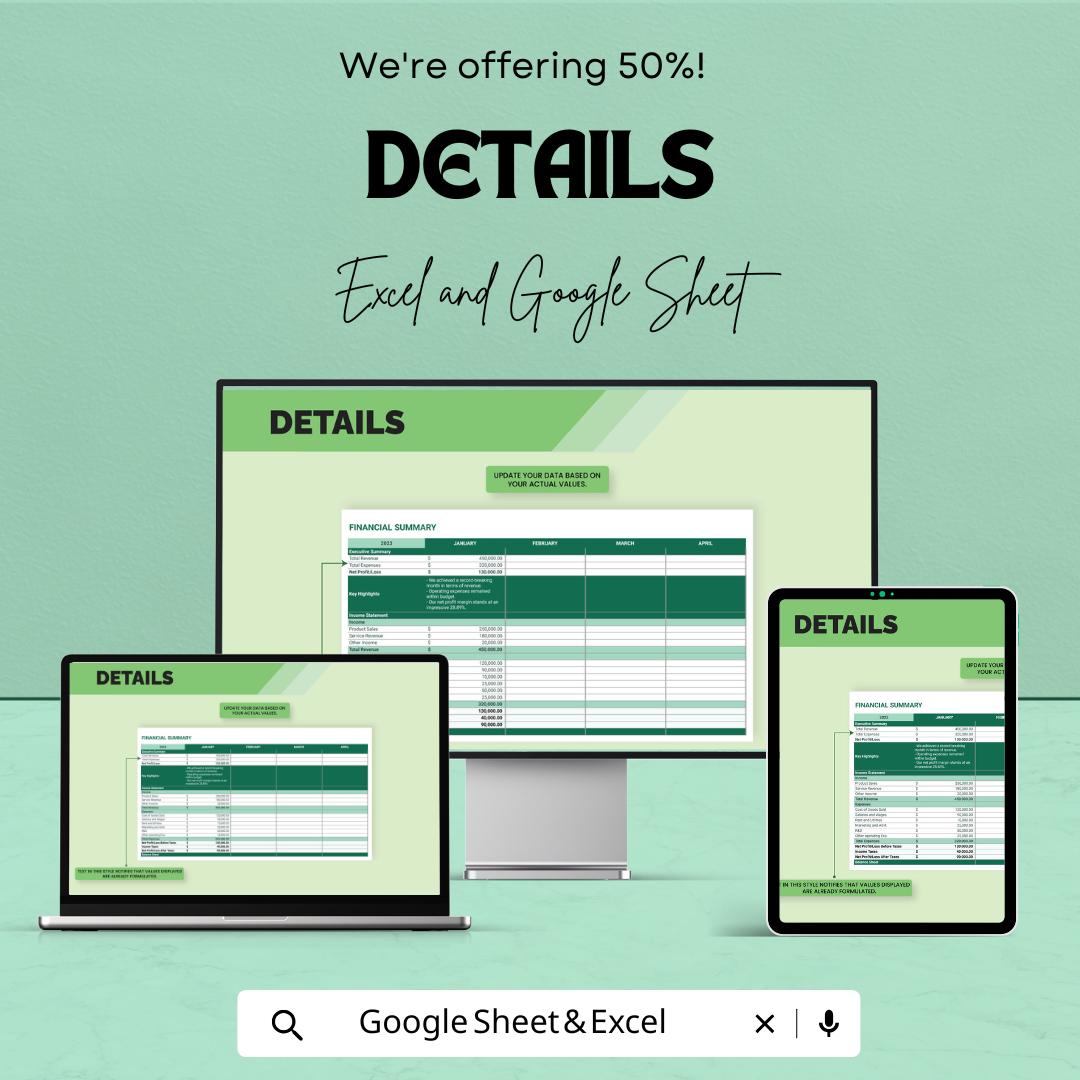 IT Monthly Financial Report Sheet Template | Monthly Income Expense Report | IT Budget Tracking Template | Financial Summary Sheet