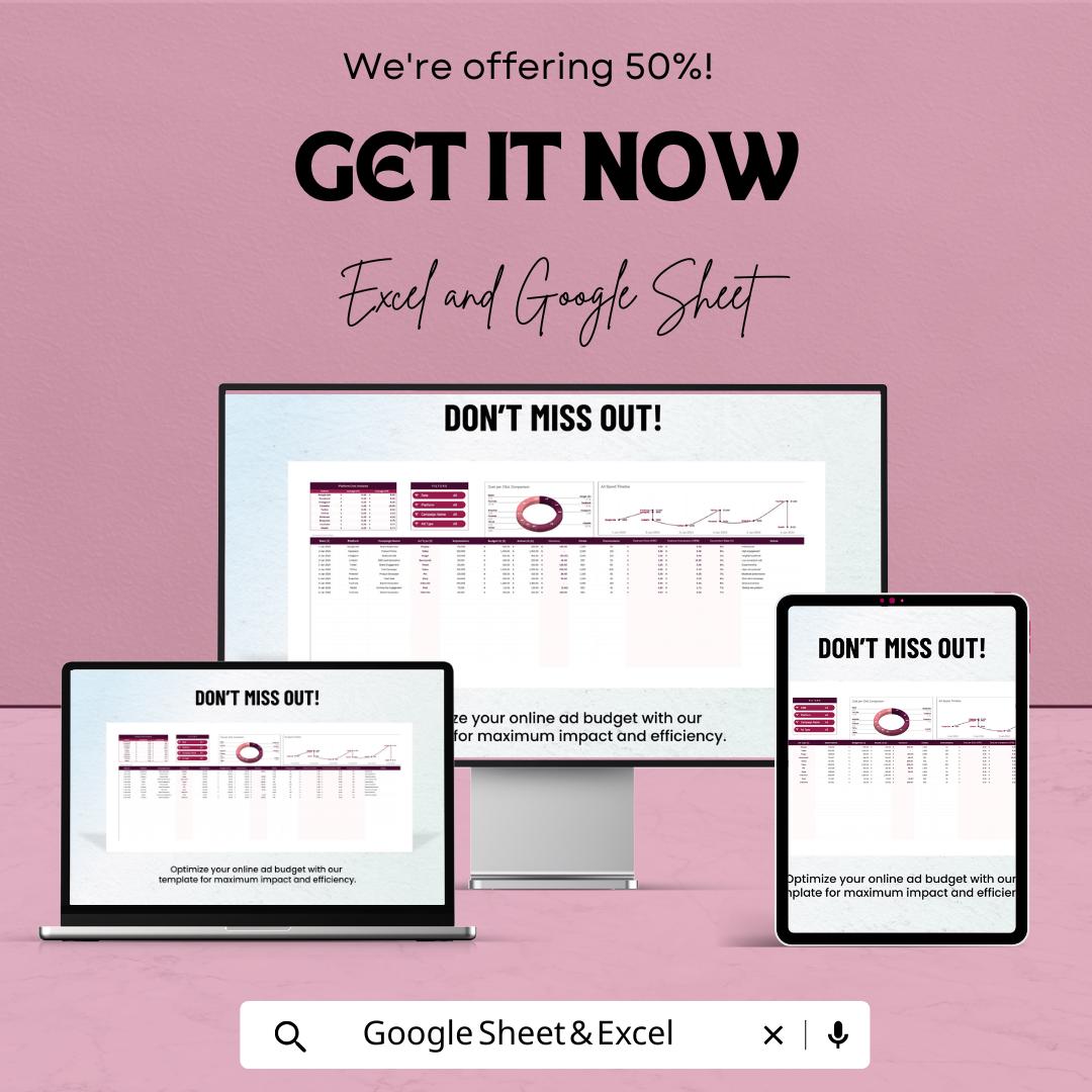 Advertising Online Ad Spend Budget Template, Ad Budget Spreadsheet, Online Advertising Cost Tracker, Marketing Budget Planner