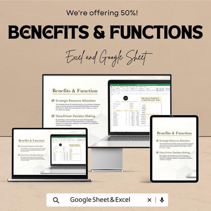 Recruitment Campaign ROI Calculator, HR Hiring Cost Template, Recruitment Budget Tracker, Hiring ROI Spreadsheet, Excel Google Sheets