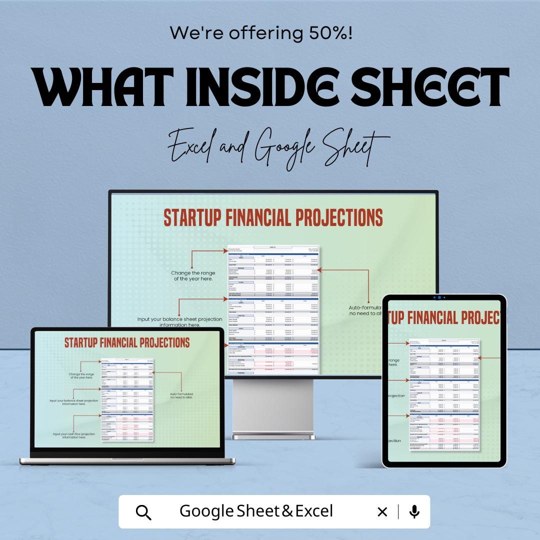Startup Financial Projections Template | Business Forecast Spreadsheet | Income Statement & Expense Tracker