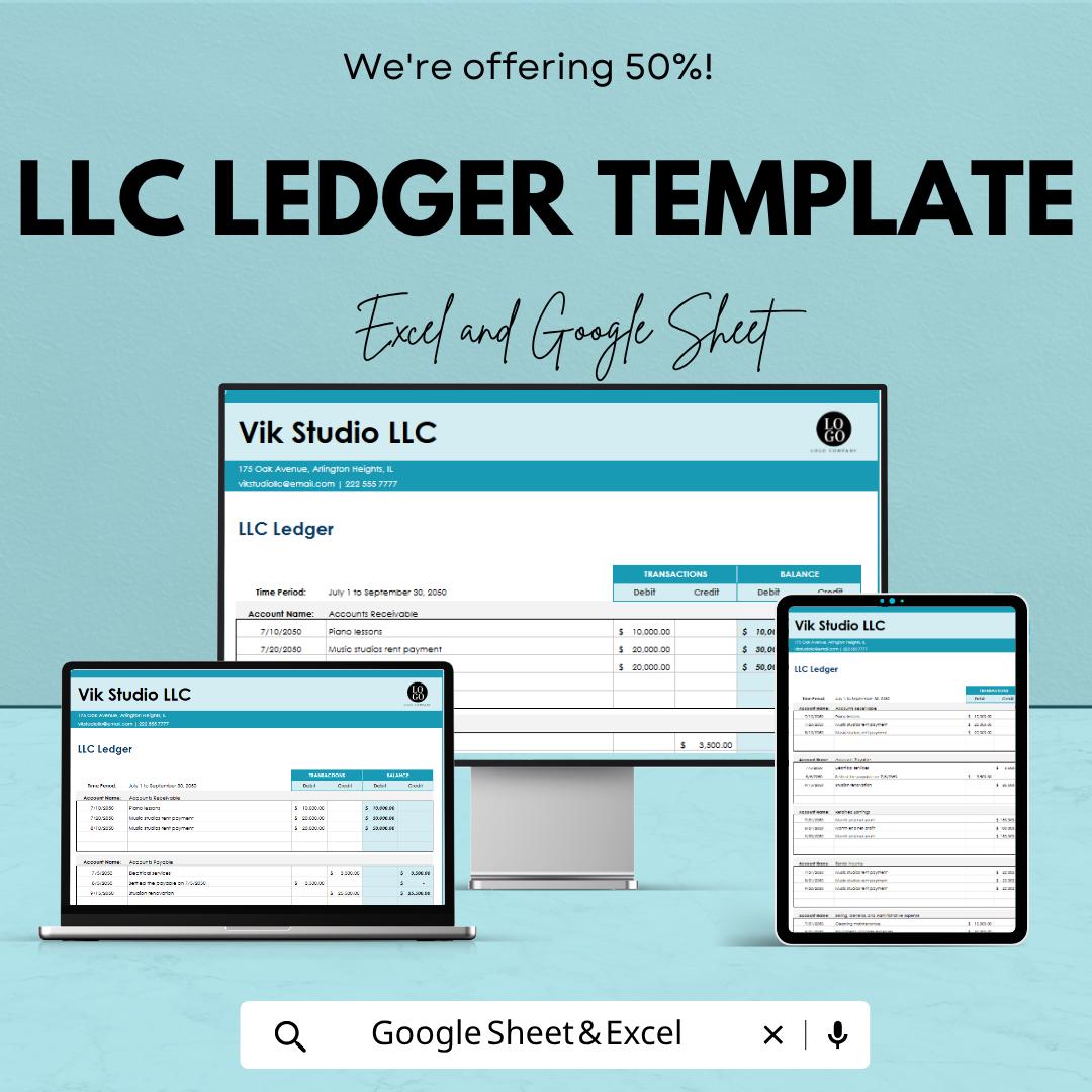LLC Ledger Template Excel Google Sheets | Business Accounting Spreadsheet | General Ledger Template | Small Business Bookkeeping |