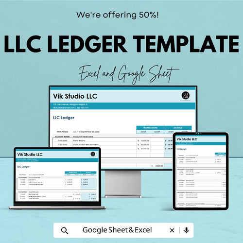 LLC Ledger Template Excel Google Sheets | Business Accounting Spreadsheet | General Ledger Template | Small Business Bookkeeping |
