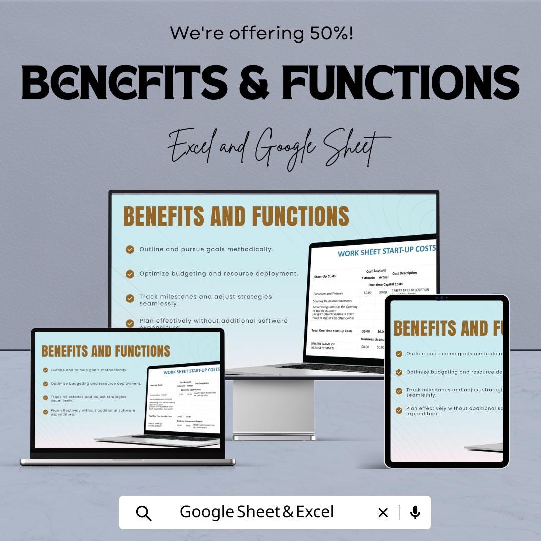Restaurant Start-Up Cost Worksheet | Google Sheets & Excel Template | Restaurant Budget Planner | Startup Expense Tracker for Small Business