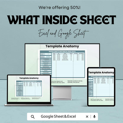 Sales Client’s Historical Deal Data Template | Excel & Google Sheets | Sales Tracker | Client Record Spreadsheet | Business CRM Sheet