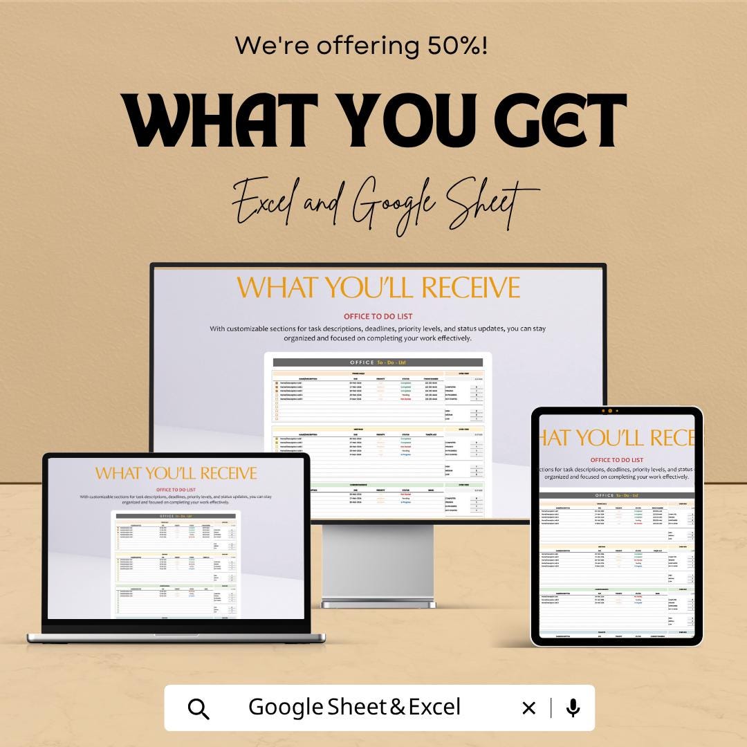 Office To Do List Template | Task Management Spreadsheet | Daily Planner Template | Work Task Tracker | Excel & Google Sheets |
