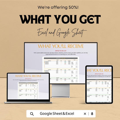 Office To Do List Template | Task Management Spreadsheet | Daily Planner Template | Work Task Tracker | Excel & Google Sheets |