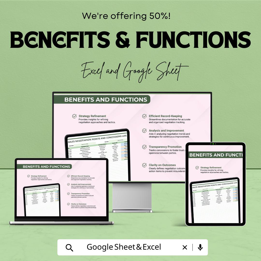 Sales Negotiation Points and Concessions Log Template | Negotiation Tracker | Deal Concessions Log | Sales Management Tool