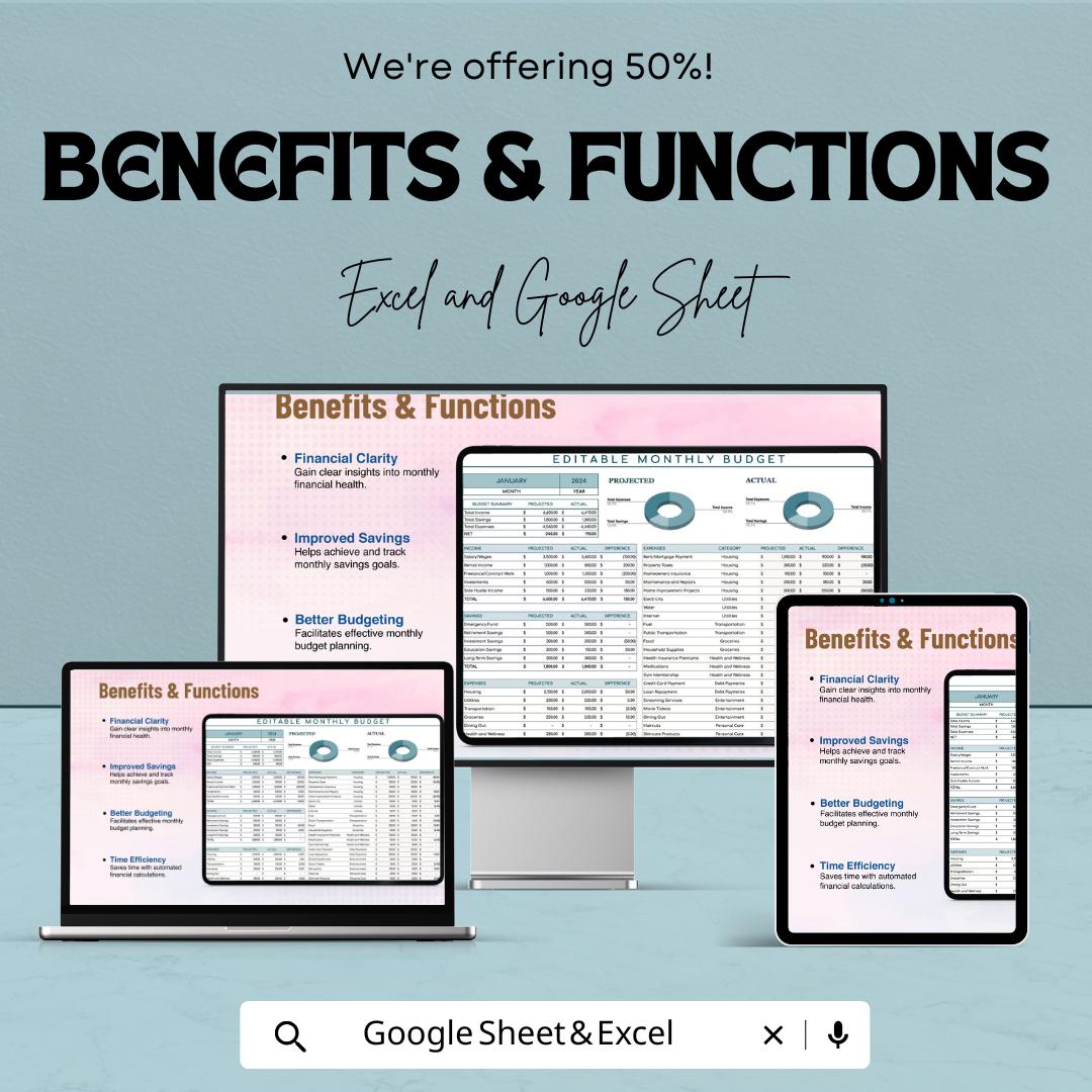 Editable Monthly Budget Template | Excel & Google Sheets Budget Planner | Income Expense Tracker | Personal Finance Spreadsheet