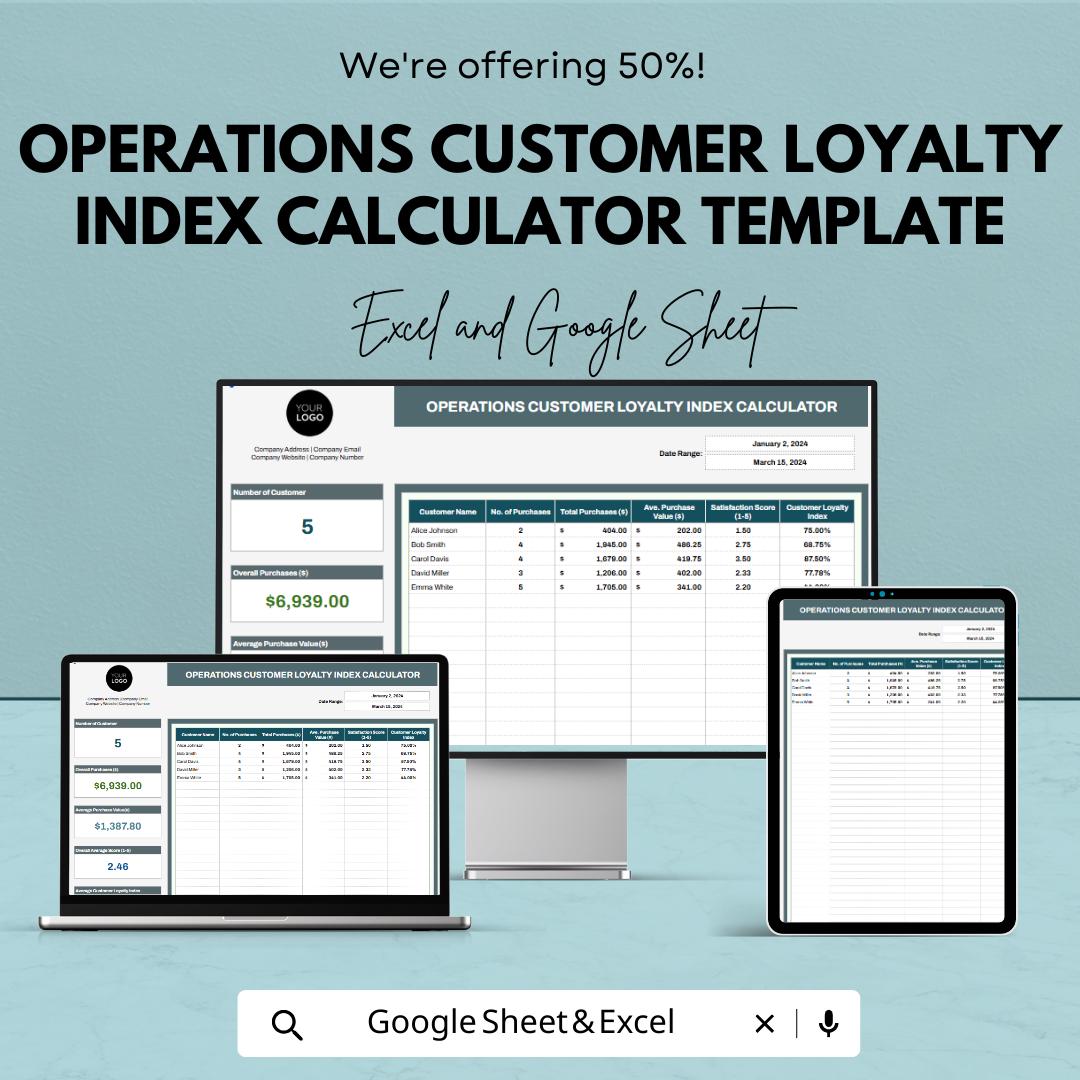 Operations Customer Loyalty Index Calculator Template | Customer Loyalty Tracker | Excel & Google Sheets