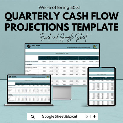 Quarterly Cash Flow Projections Template , Business Cash Flow Forecast Spreadsheet, Financial Planning Template, Cash Flow Budget Tracker