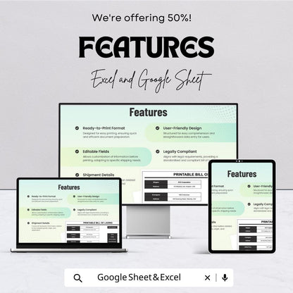 Printable Bill of Lading Sheet - Editable Excel & Google Sheet Template for Easy Shipment Tracking