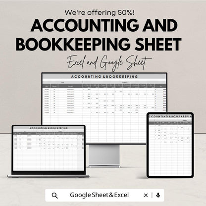 Accounting and Bookkeeping Sheet | Financial Tracker Template | Expense and Income Management | Excel & Google Sheets
