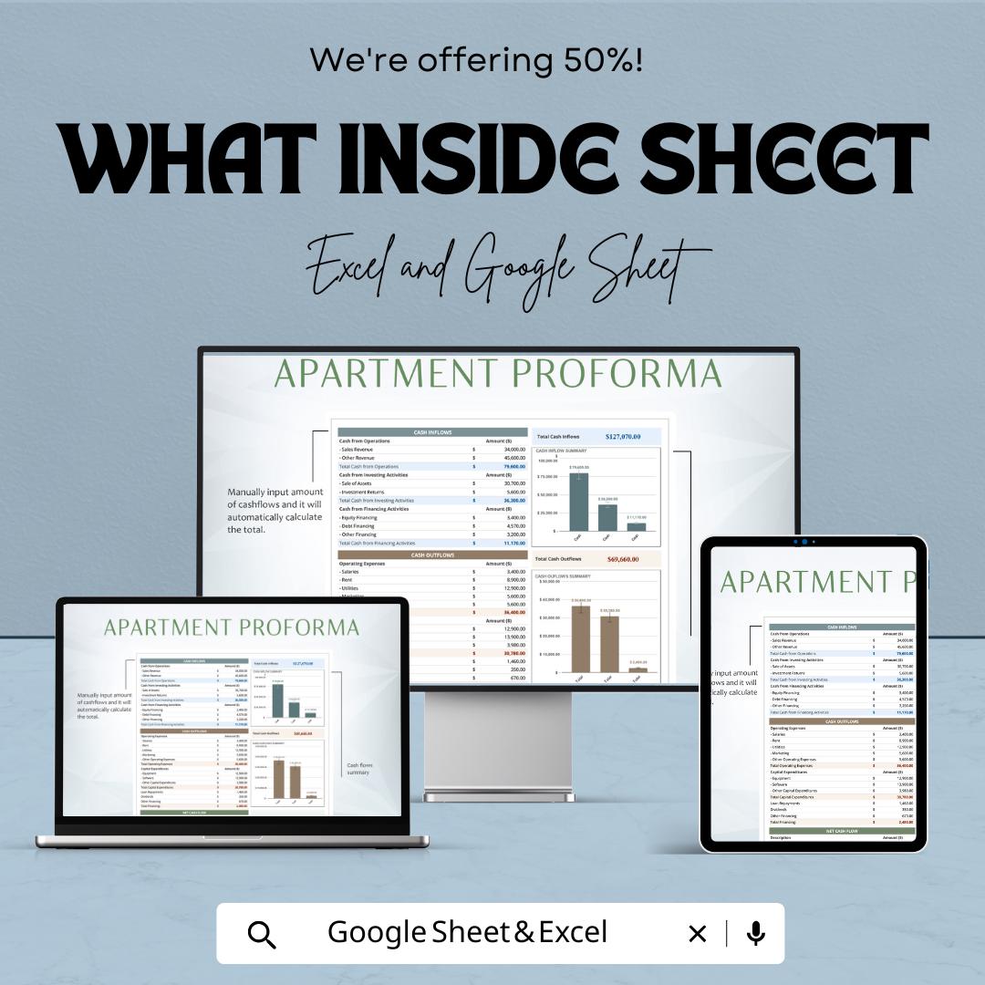 Proforma Cash Flow Template | Cash Flow Forecast | Financial Model | Apartment Proforma | Investment Analysis | Cash Inflow Outflow Tracker