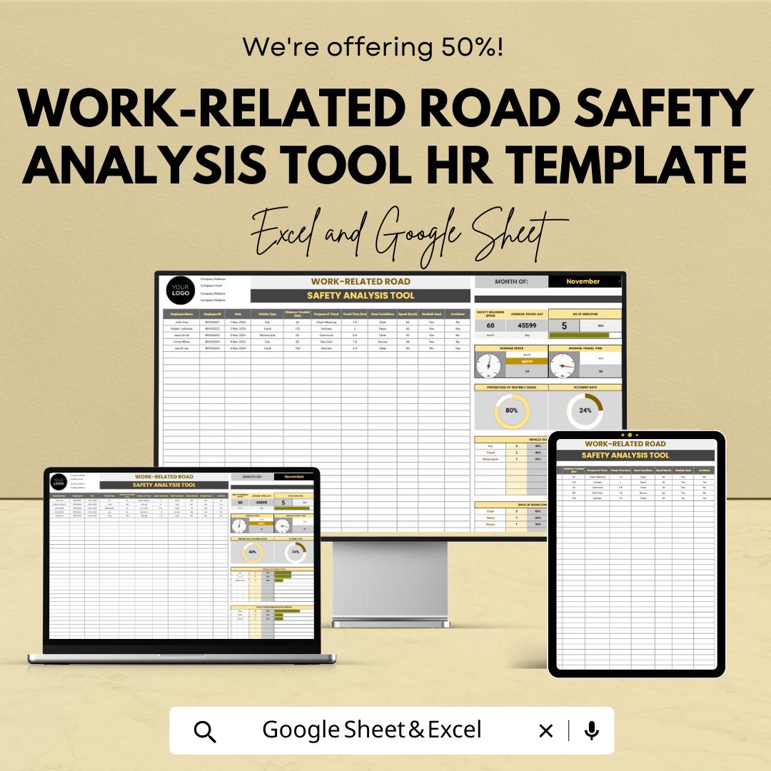 Work-Related Road Safety Analysis Tool HR Template | Excel & Google Sheets Safety Dashboard | Employee Driving Risk Tracker