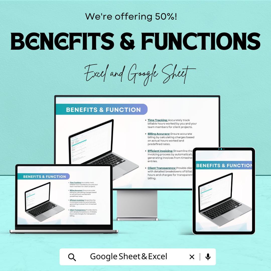 Sample Timesheet Invoice Sheet - Customizable Template for Freelancers, Excel & Google Sheets, Track Billable Hours and Payments