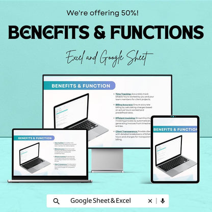 Sample Timesheet Invoice Sheet - Customizable Template for Freelancers, Excel & Google Sheets, Track Billable Hours and Payments