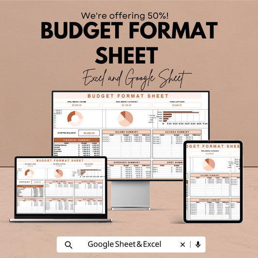 Budget Format Sheet | Monthly Budget Tracker | Google Sheet & Excel Template | Expense Tracker Spreadsheet | Financial Planning Tool