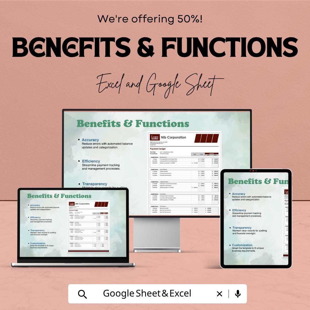 Payment Ledger Template for Excel & Google Sheets | Business Payment Tracker Spreadsheet | Accounts Payable Ledger | Expense Tracking Sheet