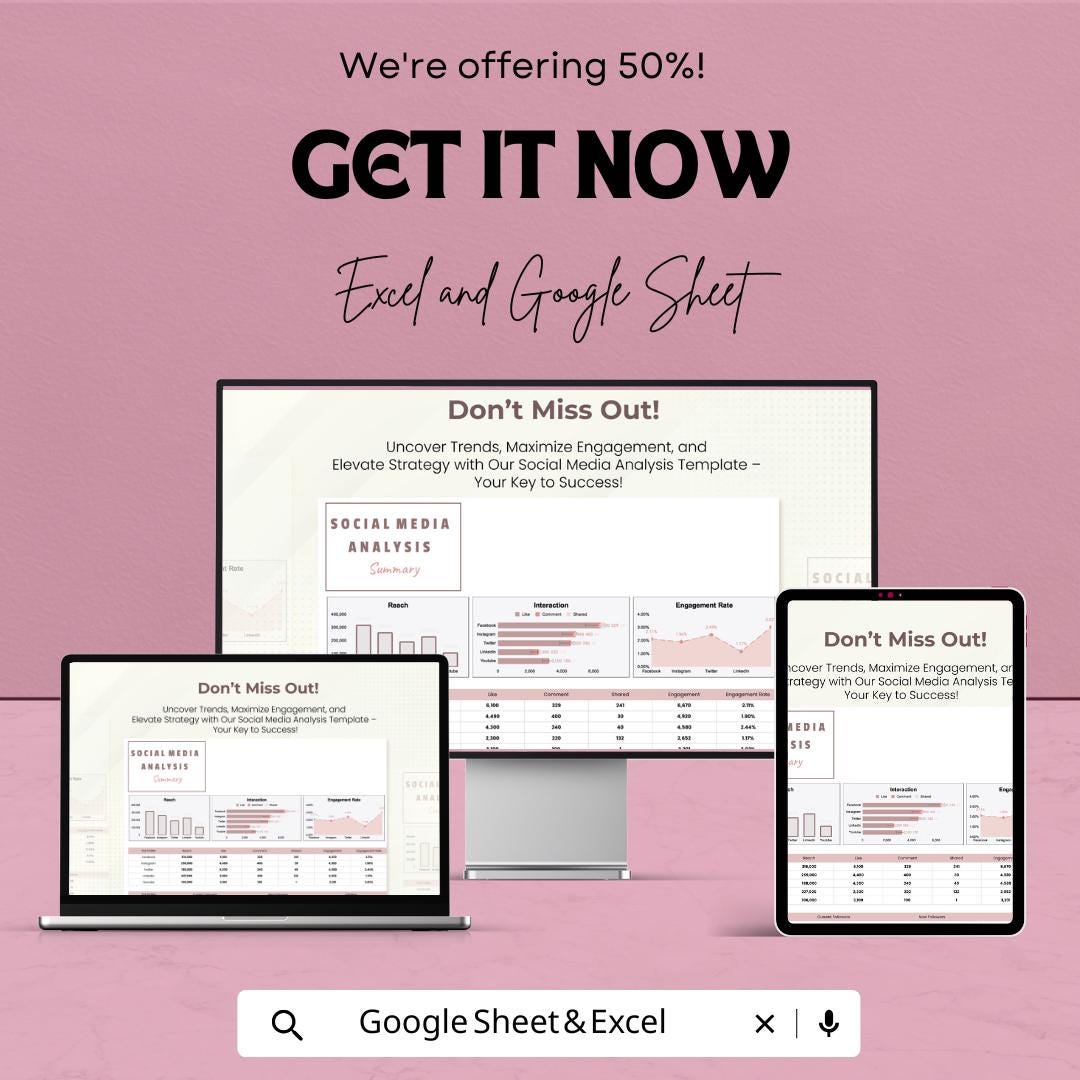 Social Media Analysis Template | Social Media Performance Tracker | Engagement & Growth Analytics Tool