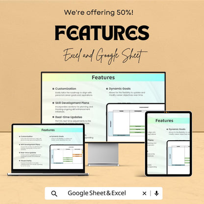 Editable Career Roadmap Template | Professional Growth Planner | Excel & Google Sheets | Career Development Tracker | Digital Download