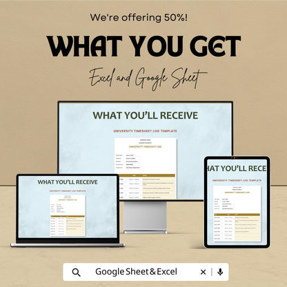 University Timesheet Log Sheet - Google Sheets for Employee Time Tracking - Editable Log for Work Hours & Attendance - Easy Timesheet