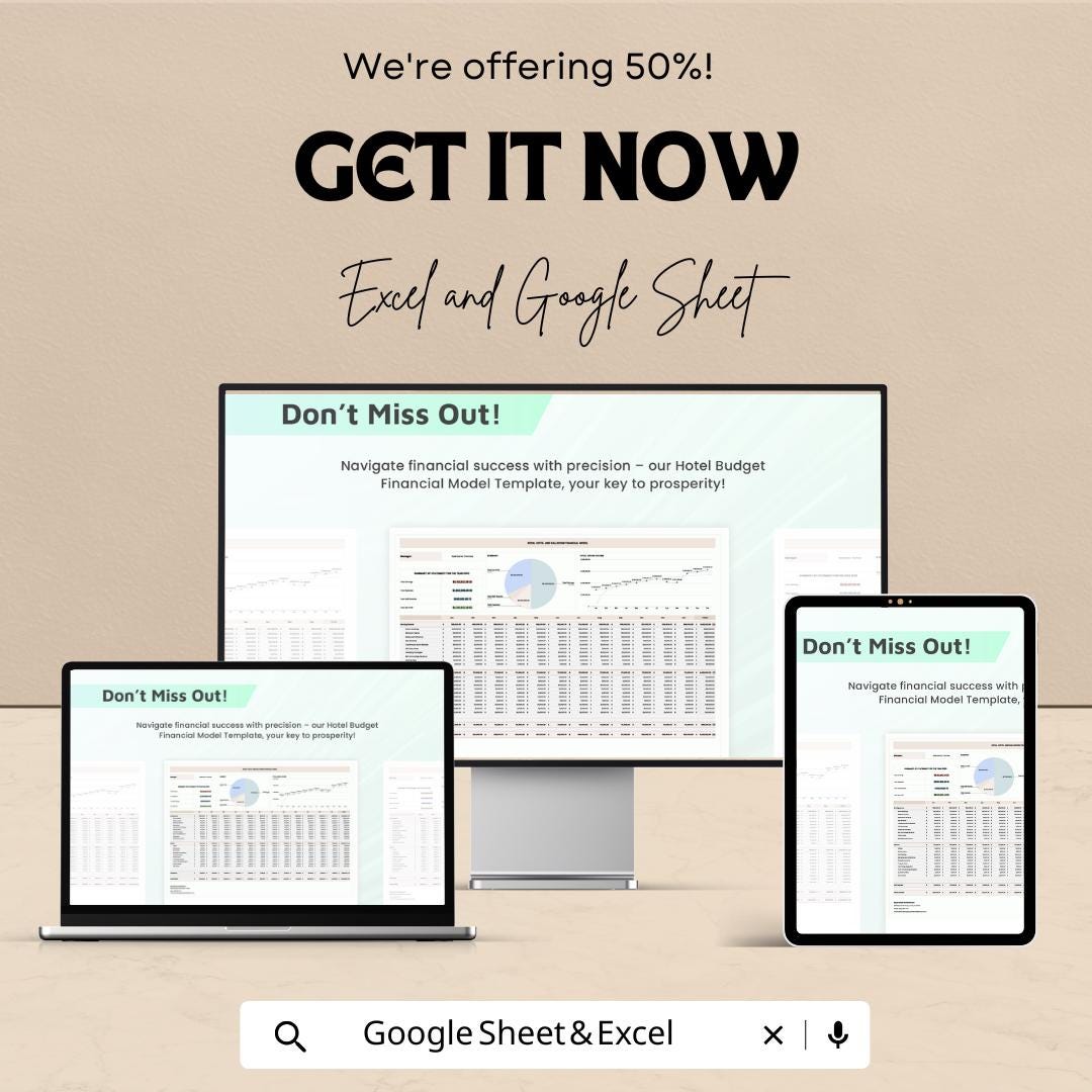Hotel Budget Financial Model Sheet – Excel & Google Sheets – Comprehensive Financial Planning for Hotels – 50% OFF