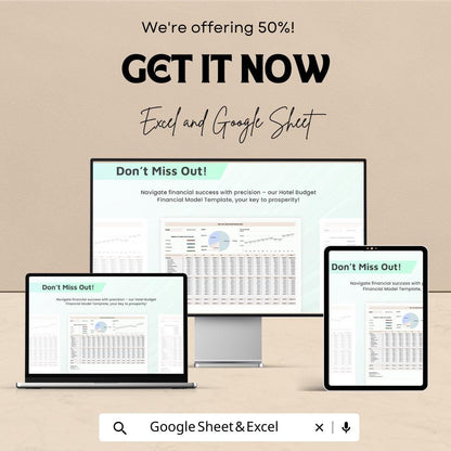 Hotel Budget Financial Model Sheet – Excel & Google Sheets – Comprehensive Financial Planning for Hotels – 50% OFF