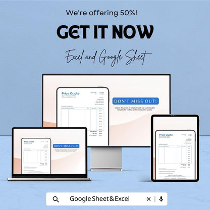 Blank Price Quotation Sheet | Editable Excel & Google Sheets Template | Customizable Quote Form | Instant Download for Business