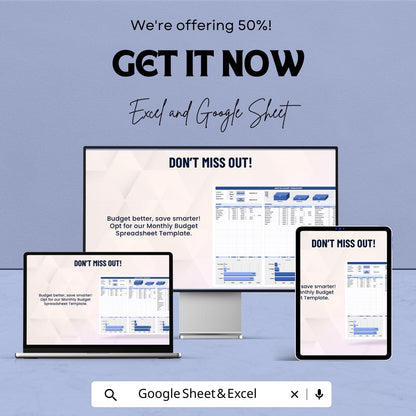 Monthly Budget Spreadsheet Template | Monthly Budget Planner | Excel and Google Sheets Expense Tracker | Personal & Business Budget Tool