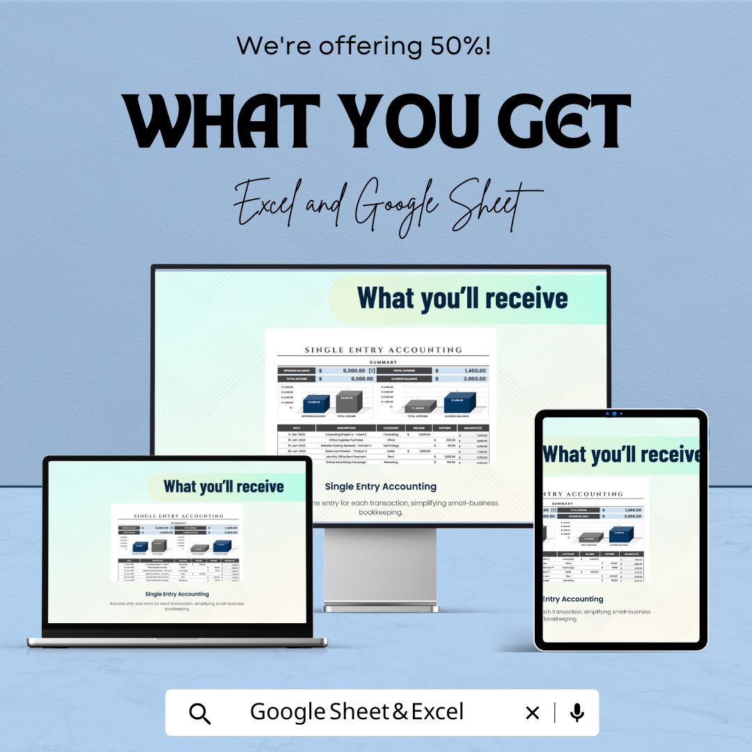 Single Entry Accounting Template | Simple Bookkeeping Spreadsheet | Income Expense Tracker | Small Business Accounting Sheet
