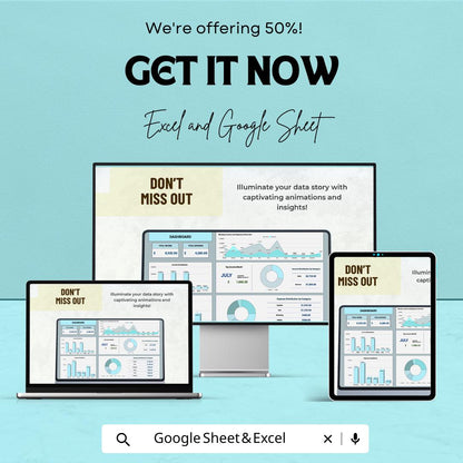Animated Key Data Dashboard | Google Sheets and Excel Template | Interactive Business KPI Report | Expense Tracker & Income Report