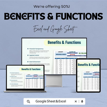 Household Budget Template Excel Google Sheets | Monthly Family Budget Planner | Expense Tracker Spreadsheet | Bill Organizer