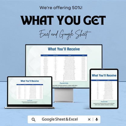 Parent Sign Out Sheet – Excel and Google Sheet Template | Track Parent Pickups & Child Sign Outs | 50% Off
