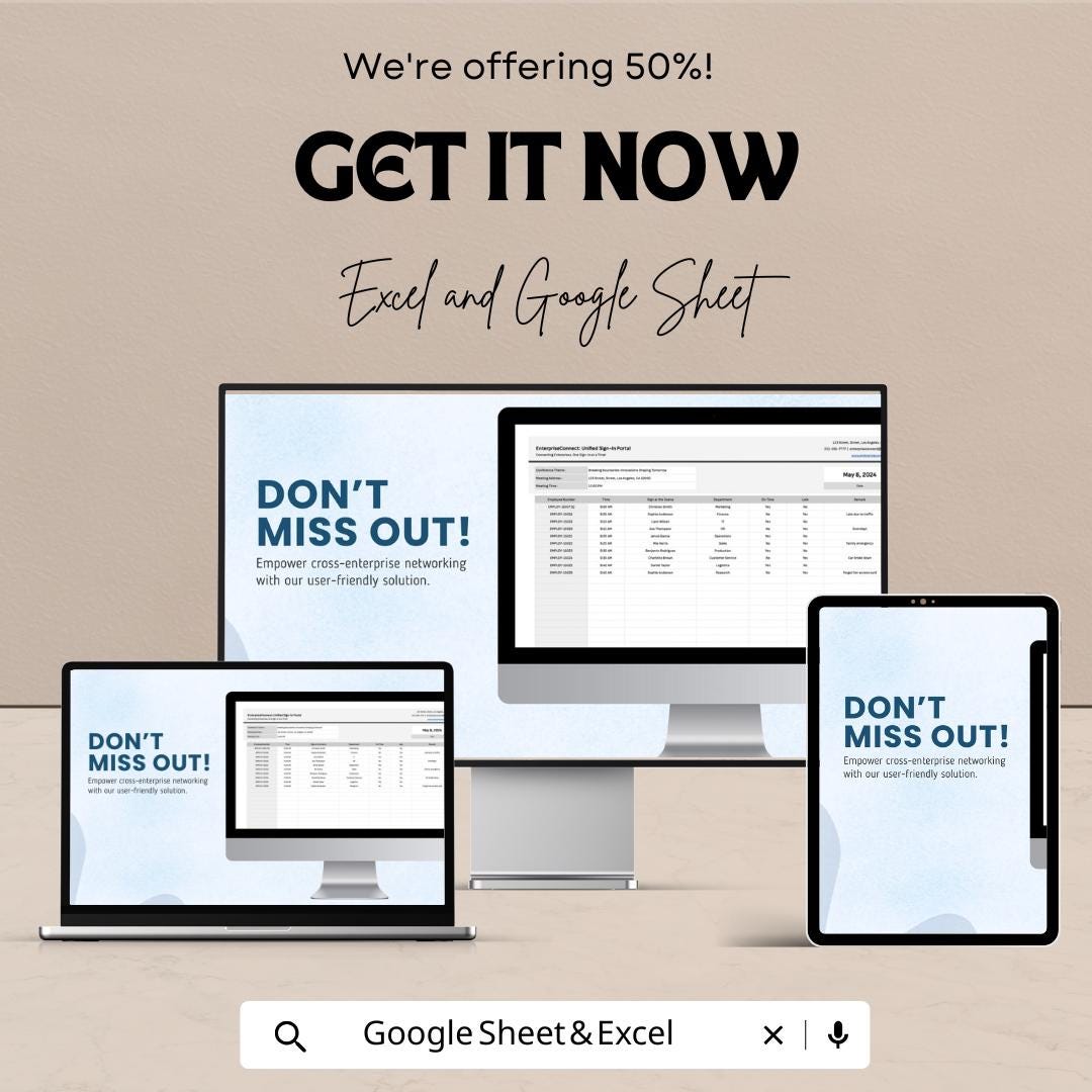Multi-Enterprise Practical Sign-In Form Sheet | Employee Attendance & Sign-In Template | Excel and Google Sheet Format